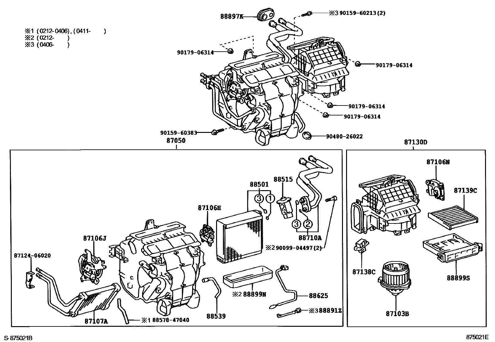 Toyota CAMRY 暖风和空调系统 - 冷却器组件 EPC diagram — 875021E