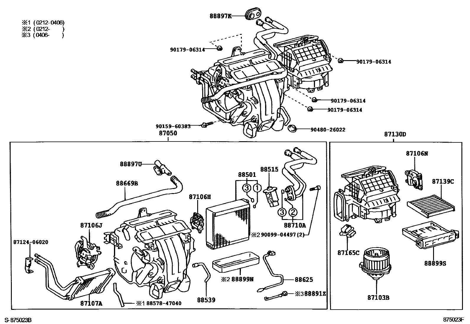 Toyota CAMRY 暖风和空调系统 - 冷却器组件 EPC diagram — 875023F