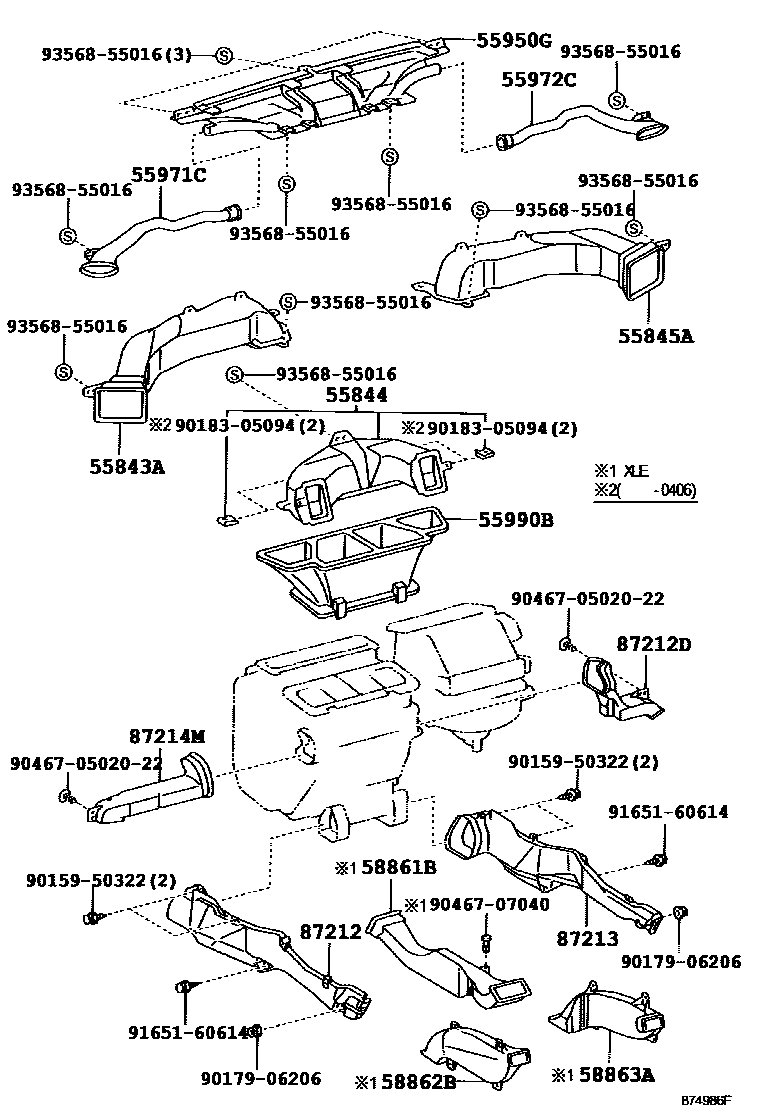 Toyota CAMRY 暖风和空调系统 - 控制器和风管 EPC diagram — 874986F