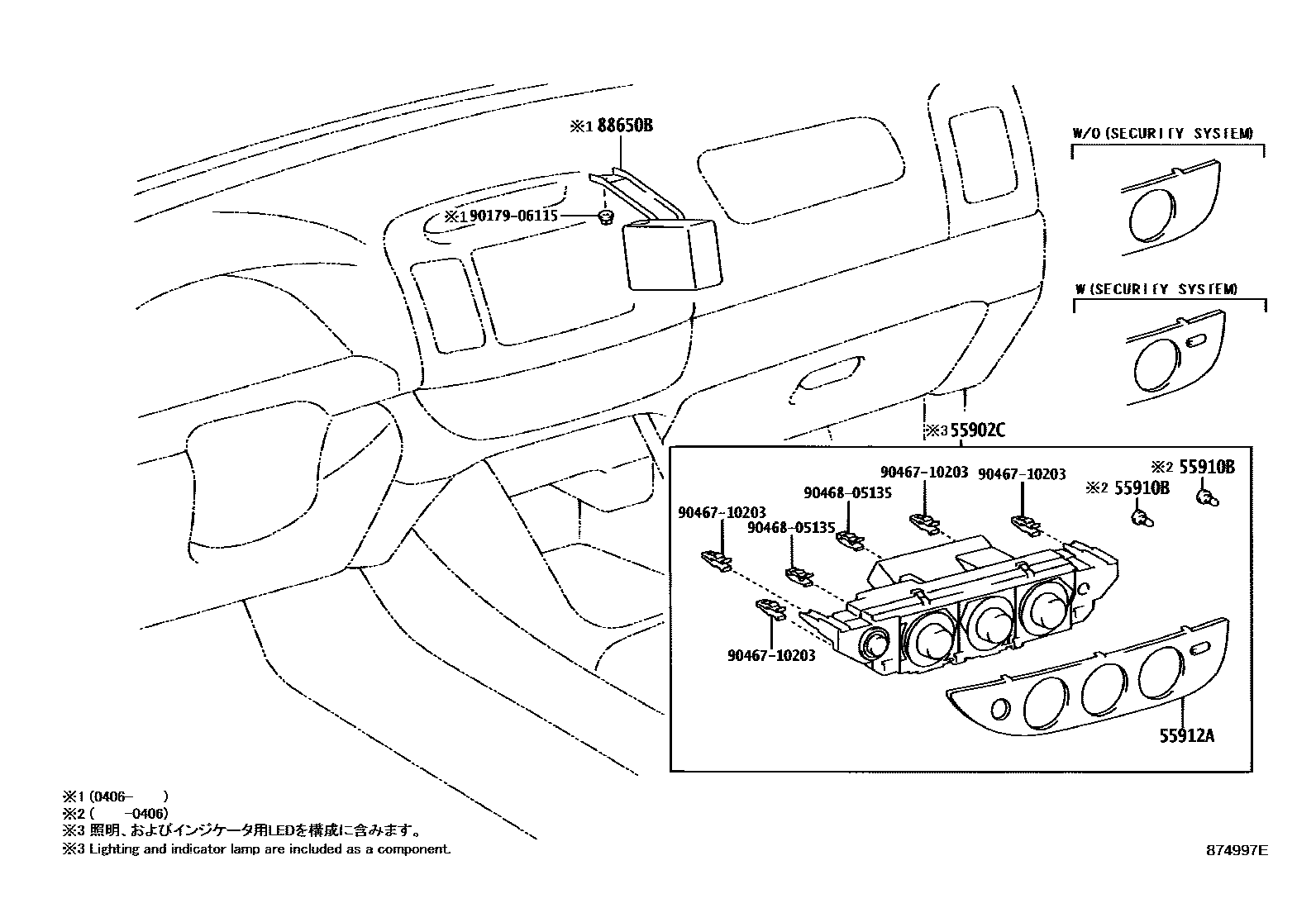 Toyota CAMRY 暖风和空调系统 - 控制器和风管 EPC diagram — 874997E