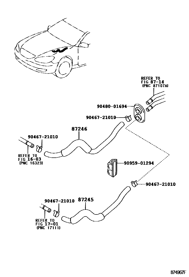 Toyota CAMRY 暖风和空调系统 - 水管 EPC diagram — 874967F
