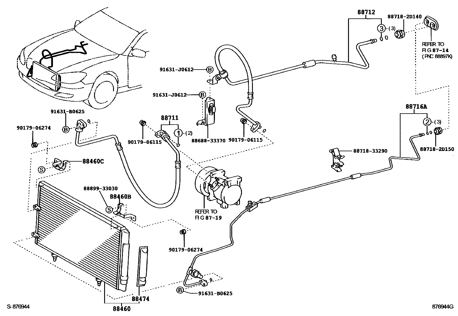 Toyota CAMRY Heating & Air Conditioning - Cooler Piping EPC diagram — 876944G