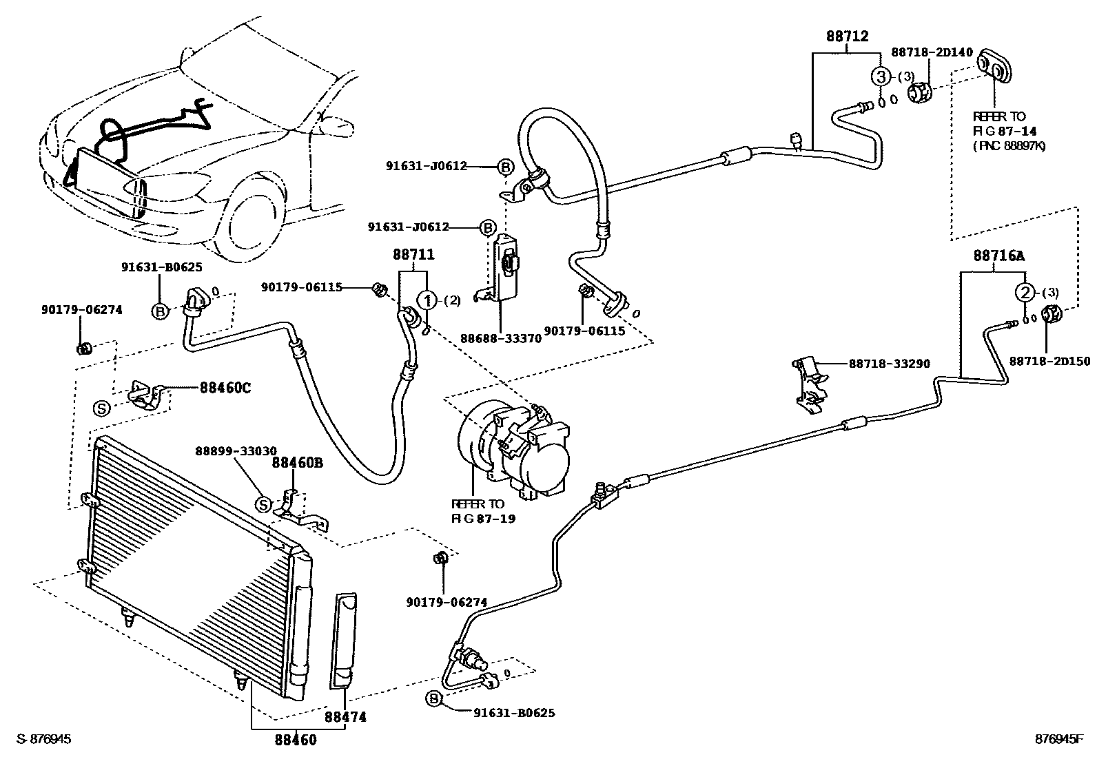 Toyota CAMRY Heating & Air Conditioning - Cooler Piping EPC diagram — 876945F