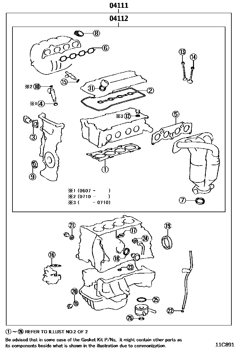 Toyota CAMRY Engine Overhaul Gasket Kit EPC diagram — 11C891