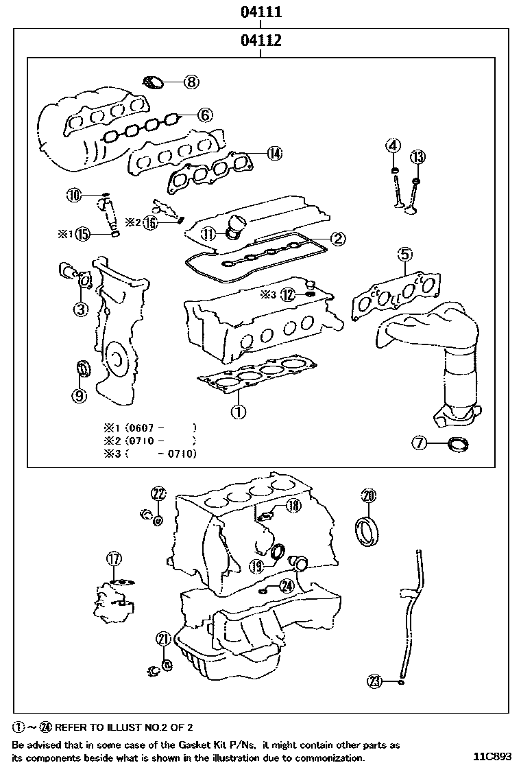 Toyota CAMRY Engine Overhaul Gasket Kit EPC diagram — 11C893