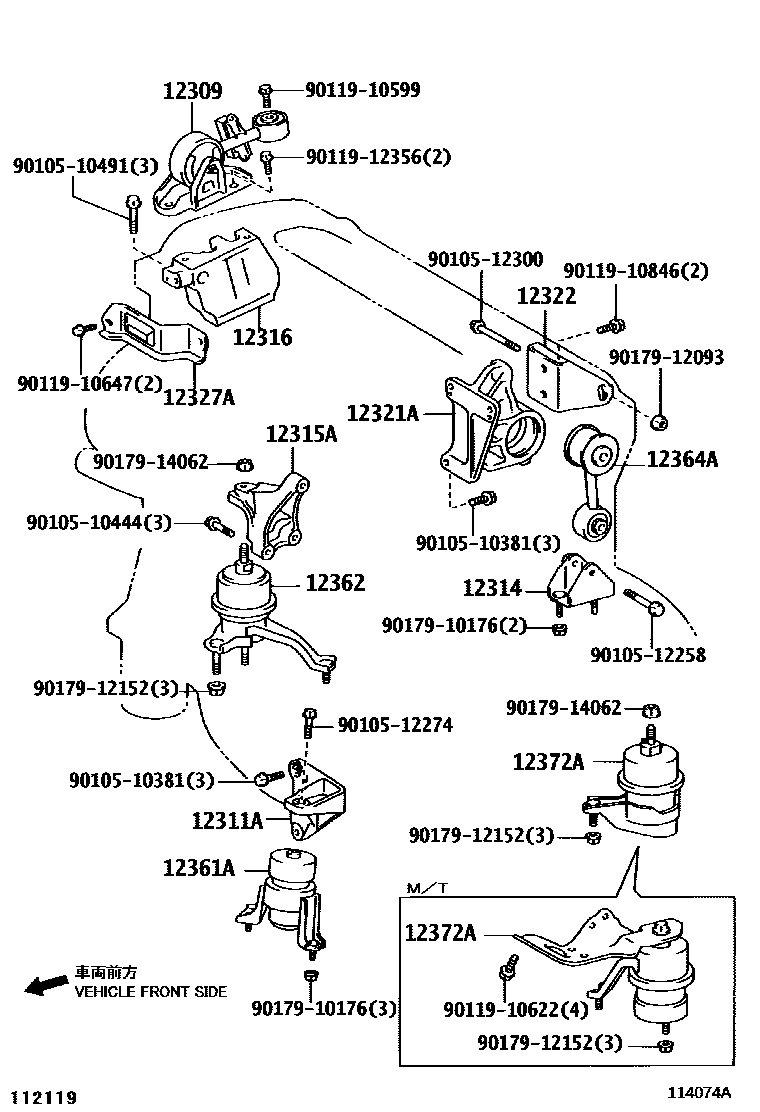 Toyota CAMRY Engine Mounting EPC diagram — 114074A