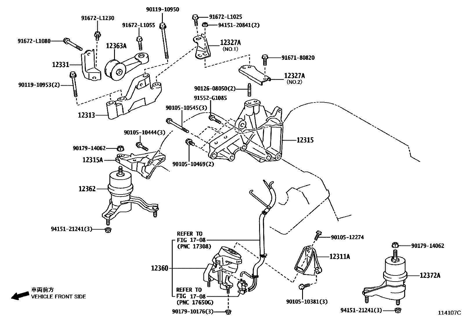 Toyota CAMRY Engine Mounting EPC diagram — 114107C