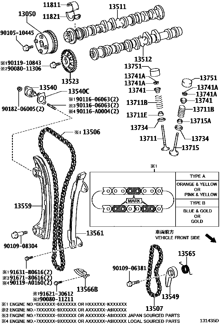 Toyota CAMRY Camshaft & Valve EPC diagram — 131435D