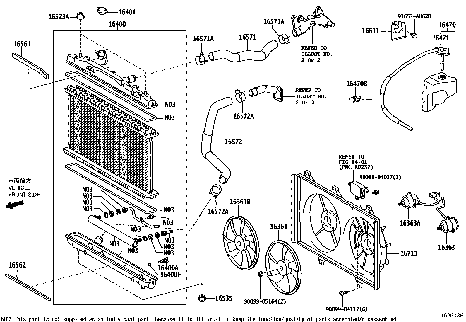 Toyota CAMRY RADIATOR & WATER OUTLET EPC diagram — 162613F