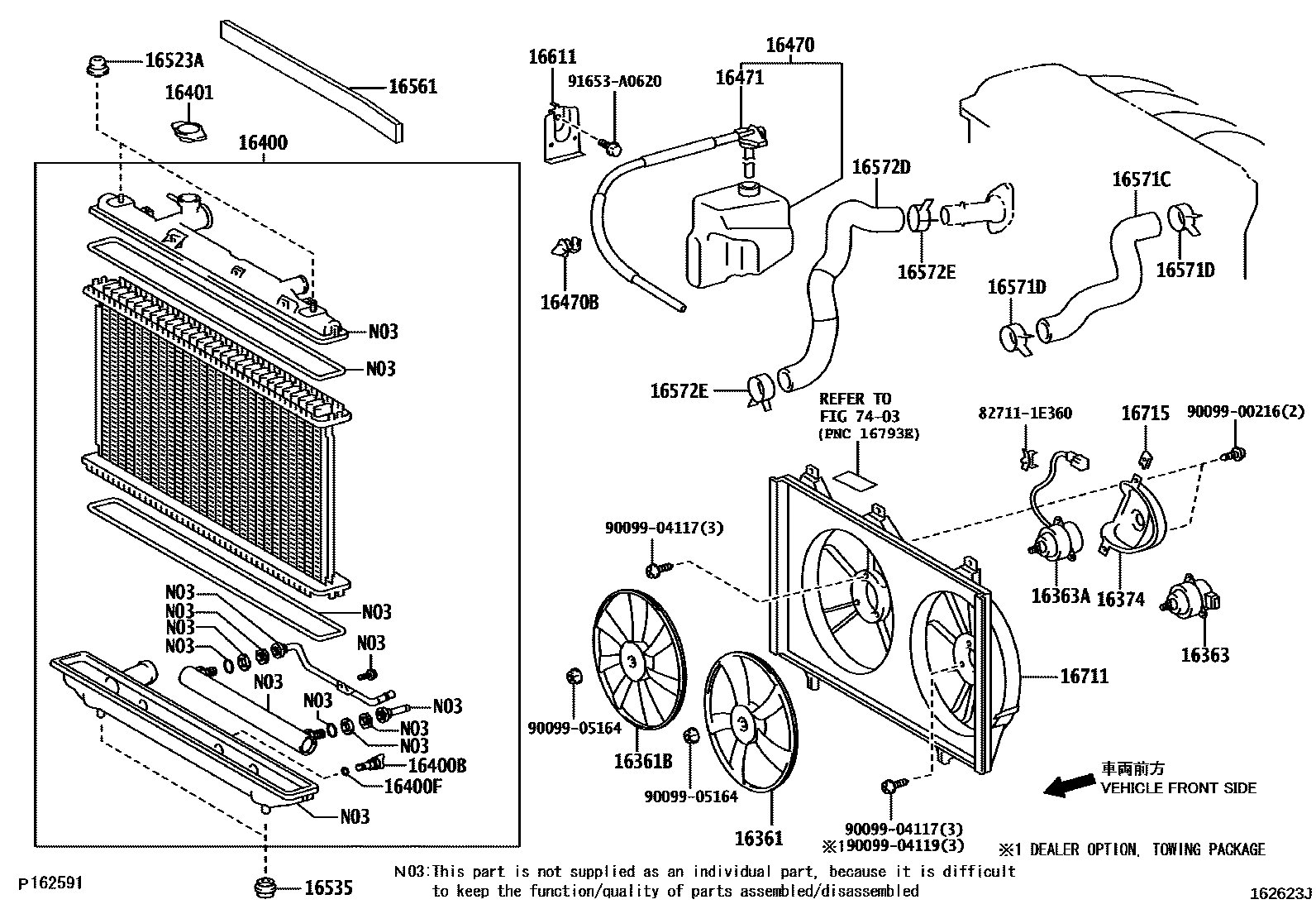 Toyota CAMRY RADIATOR & WATER OUTLET EPC diagram — 162623J