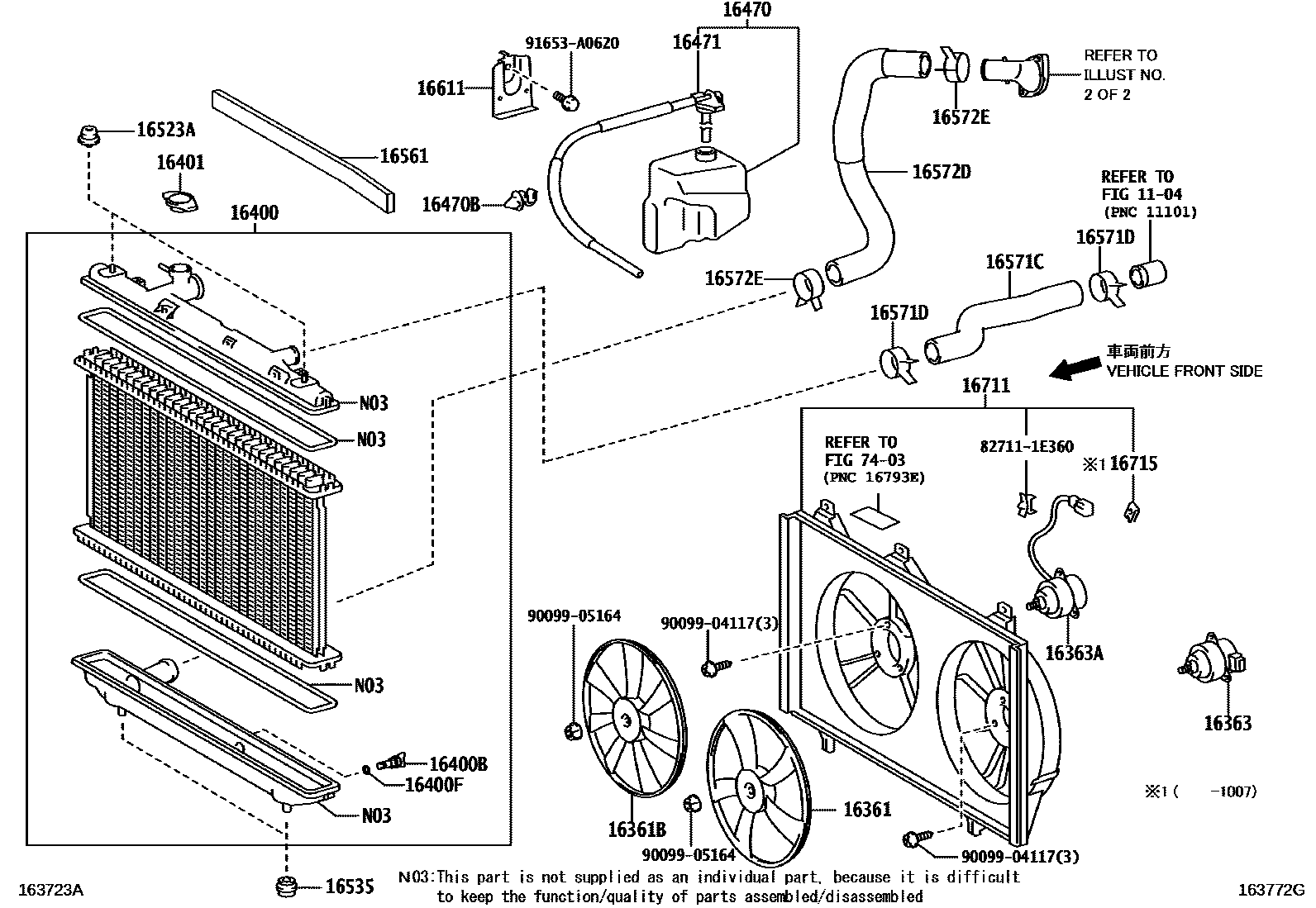 Toyota CAMRY RADIATOR & WATER OUTLET EPC diagram — 163772G