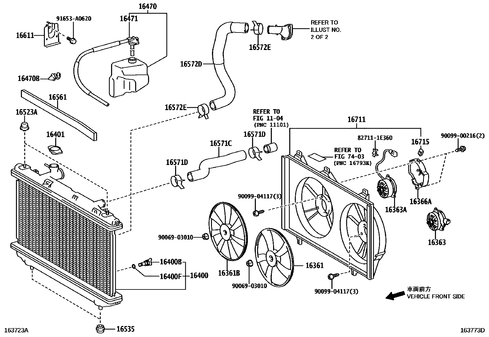 Toyota CAMRY RADIATOR & WATER OUTLET EPC diagram — 163773D
