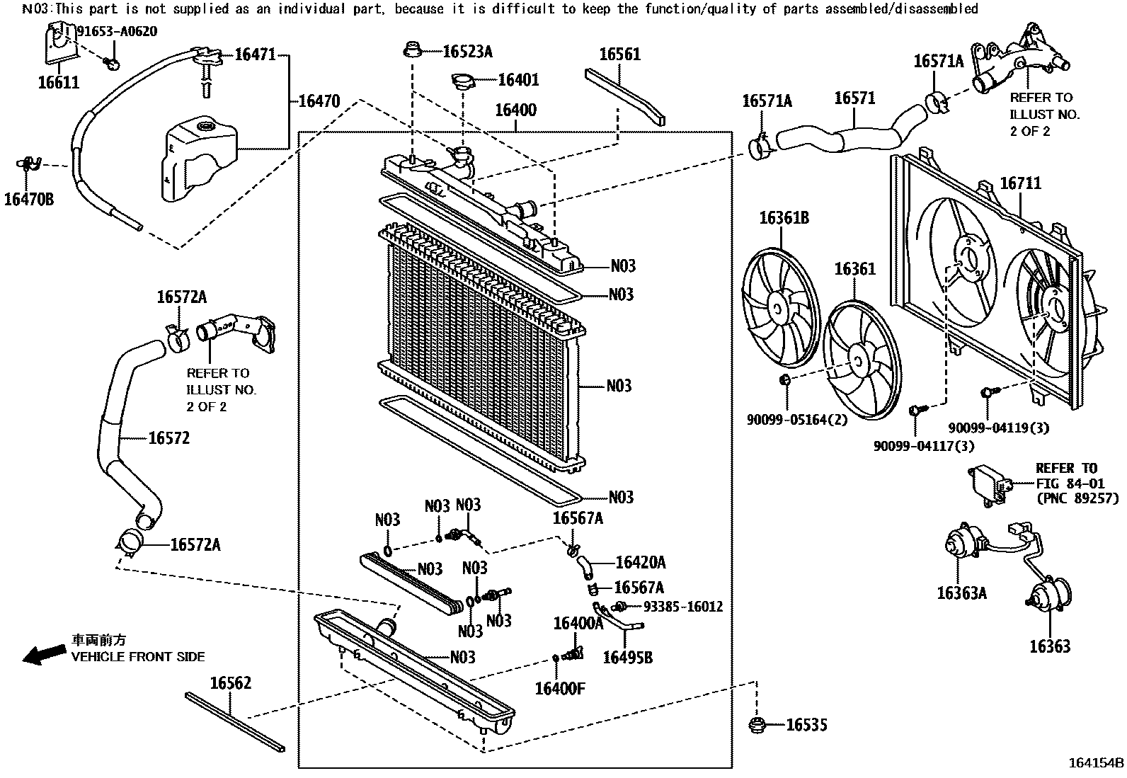 Toyota CAMRY RADIATOR & WATER OUTLET EPC diagram — 164154B