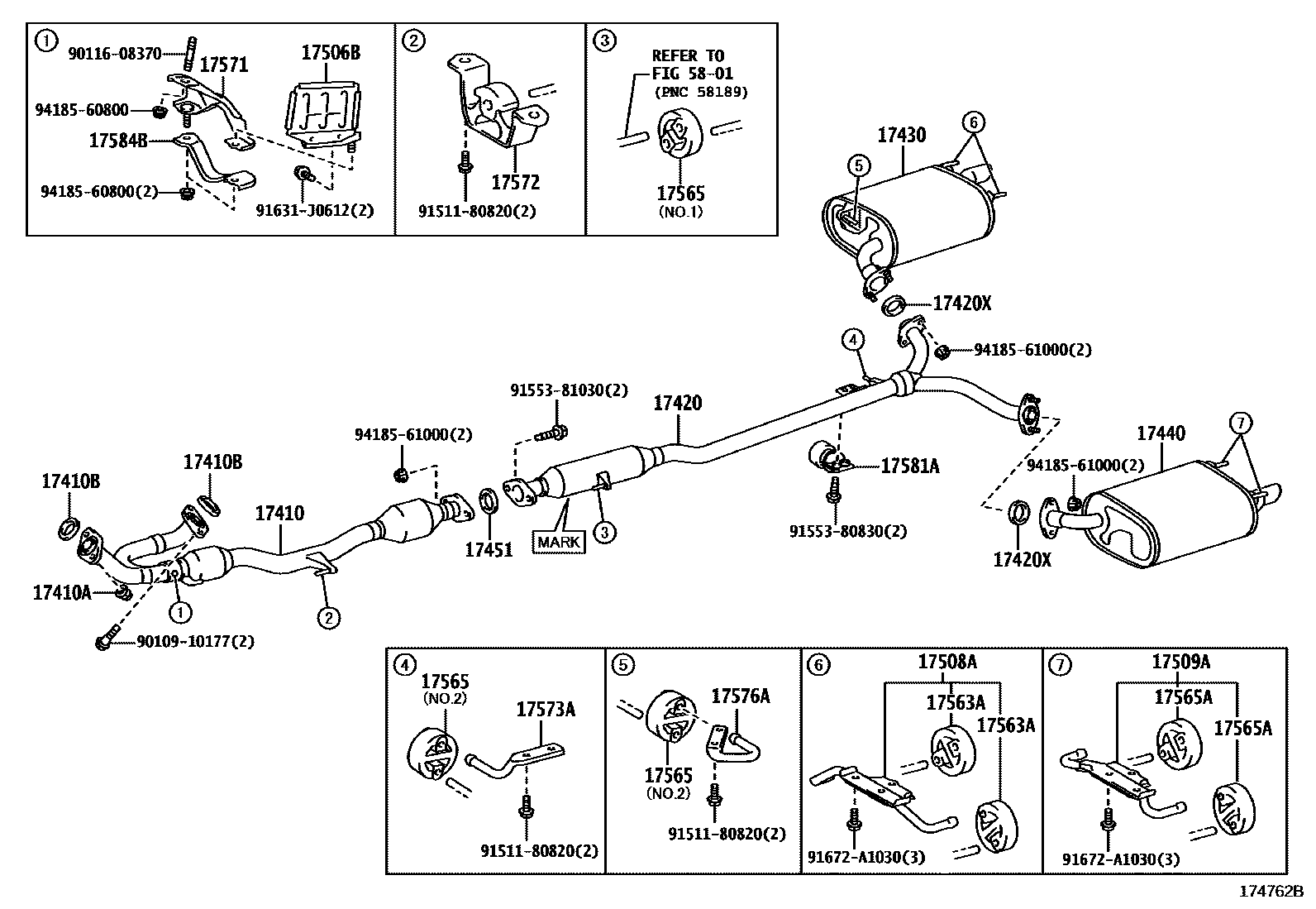 Toyota CAMRY Exhaust Pipe EPC diagram — 174762B