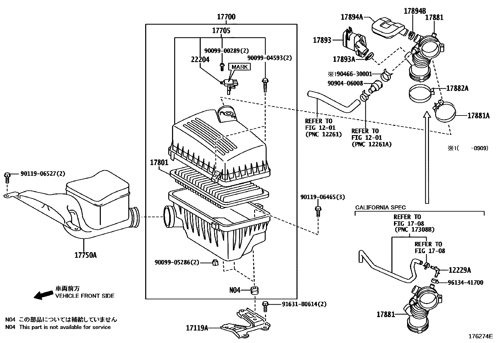 Toyota CAMRY Air Cleaner EPC diagram — 176274E