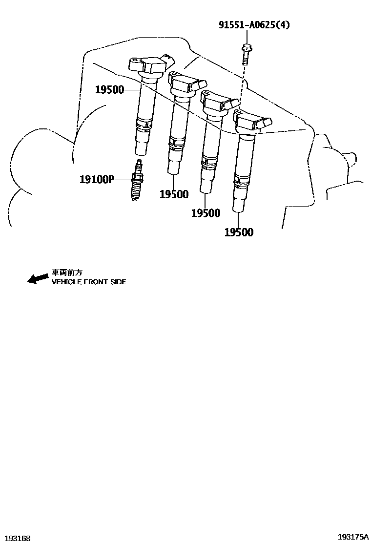 Toyota CAMRY 点火线圈和火花塞 EPC diagram — 193175A