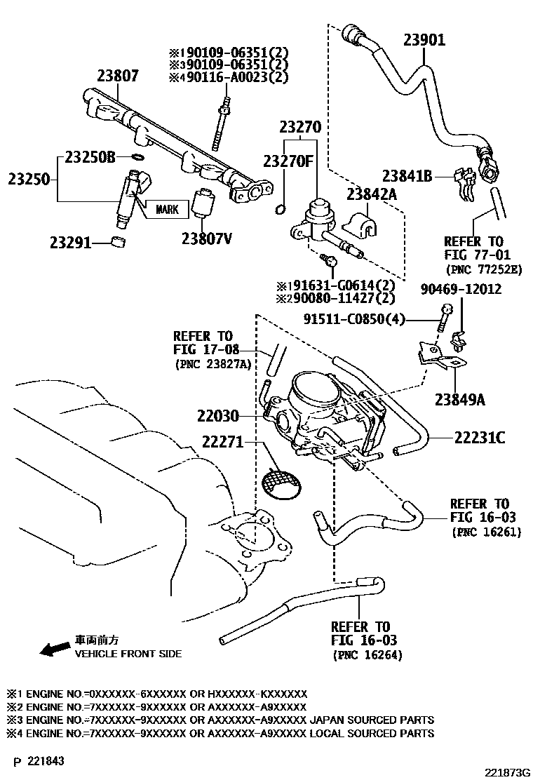 Toyota CAMRY 燃油喷射系统 EPC diagram — 221873G