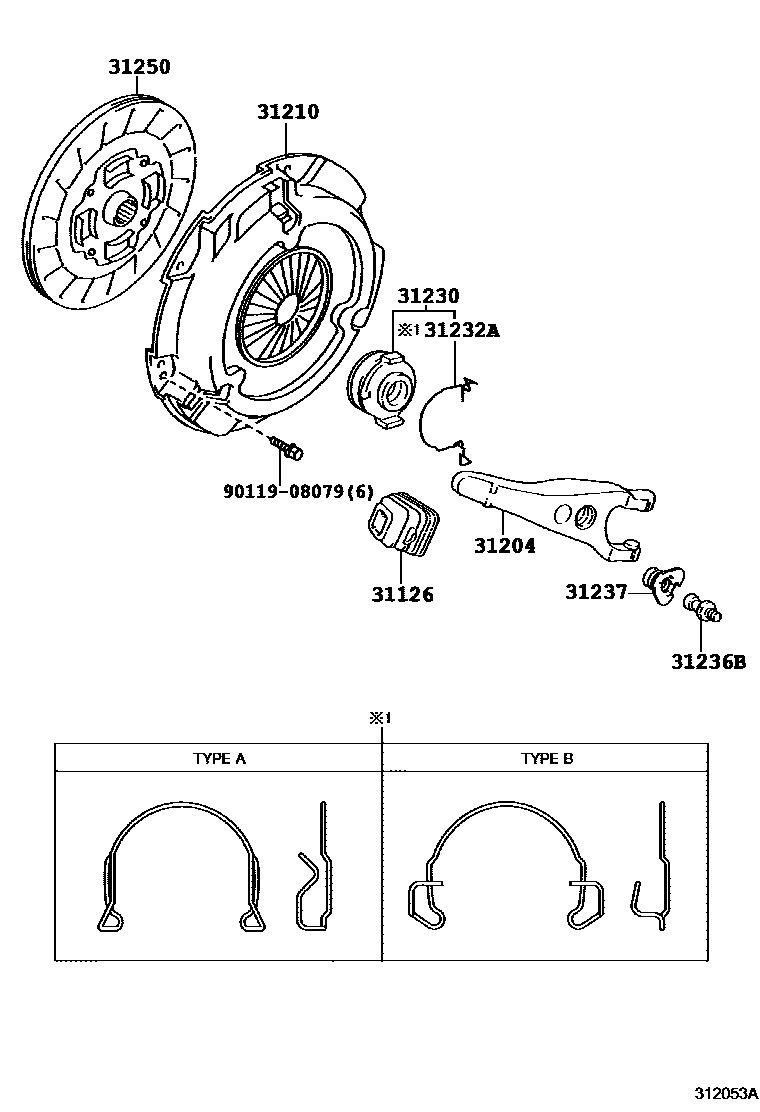 Toyota CAMRY 离合器和分离叉 EPC diagram — 312053A