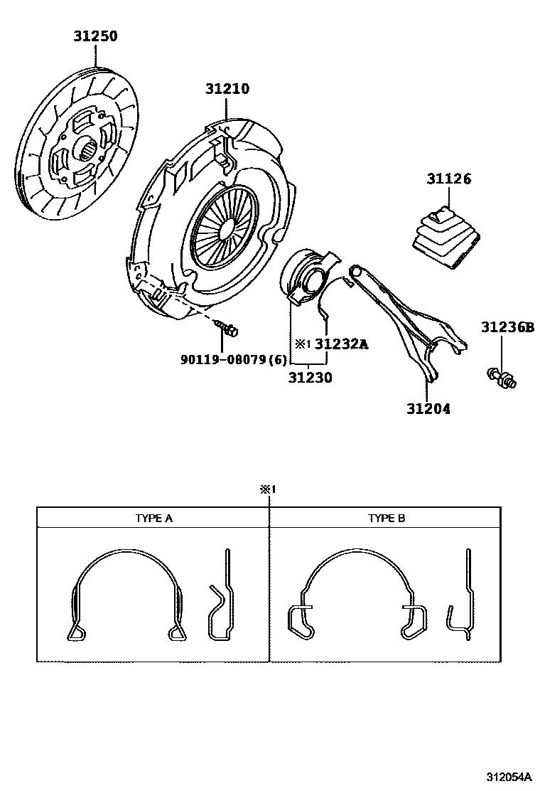 Toyota CAMRY 离合器和分离叉 EPC diagram — 312054A