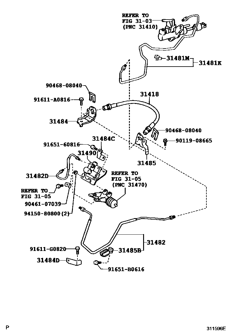 Toyota CAMRY 离合器踏板和挠性软管 EPC diagram — 311596E
