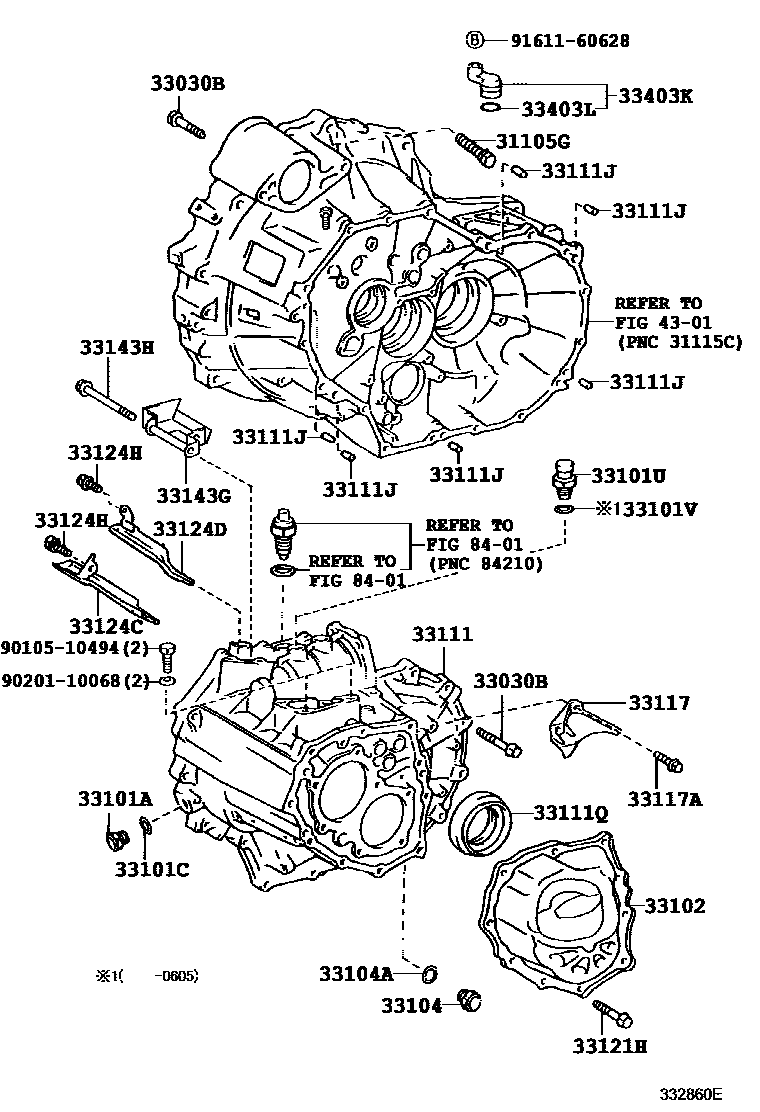 Toyota CAMRY 离合器壳和变速器壳(MTM) EPC diagram — 332860E
