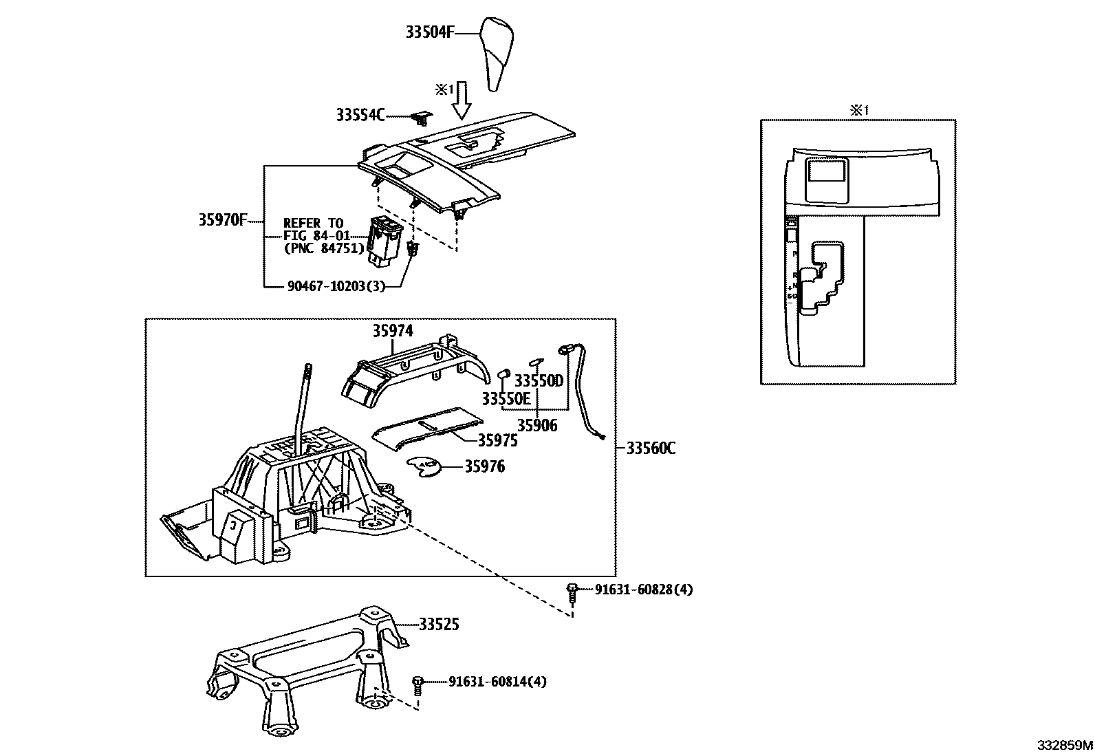 Toyota CAMRY Shift Lever & Retainer EPC diagram — 332859M