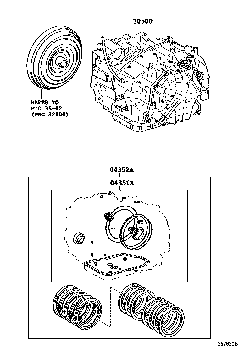 Toyota CAMRY 传动桥或变速器总成和衬垫组件(ATM) EPC diagram — 357630B