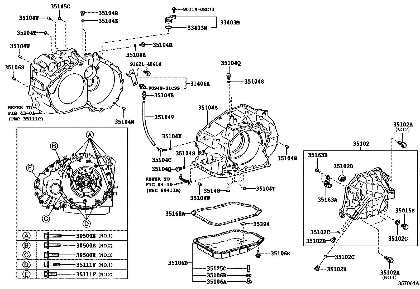Toyota CAMRY 变速器壳和油底壳(ATM) EPC diagram — 357061A