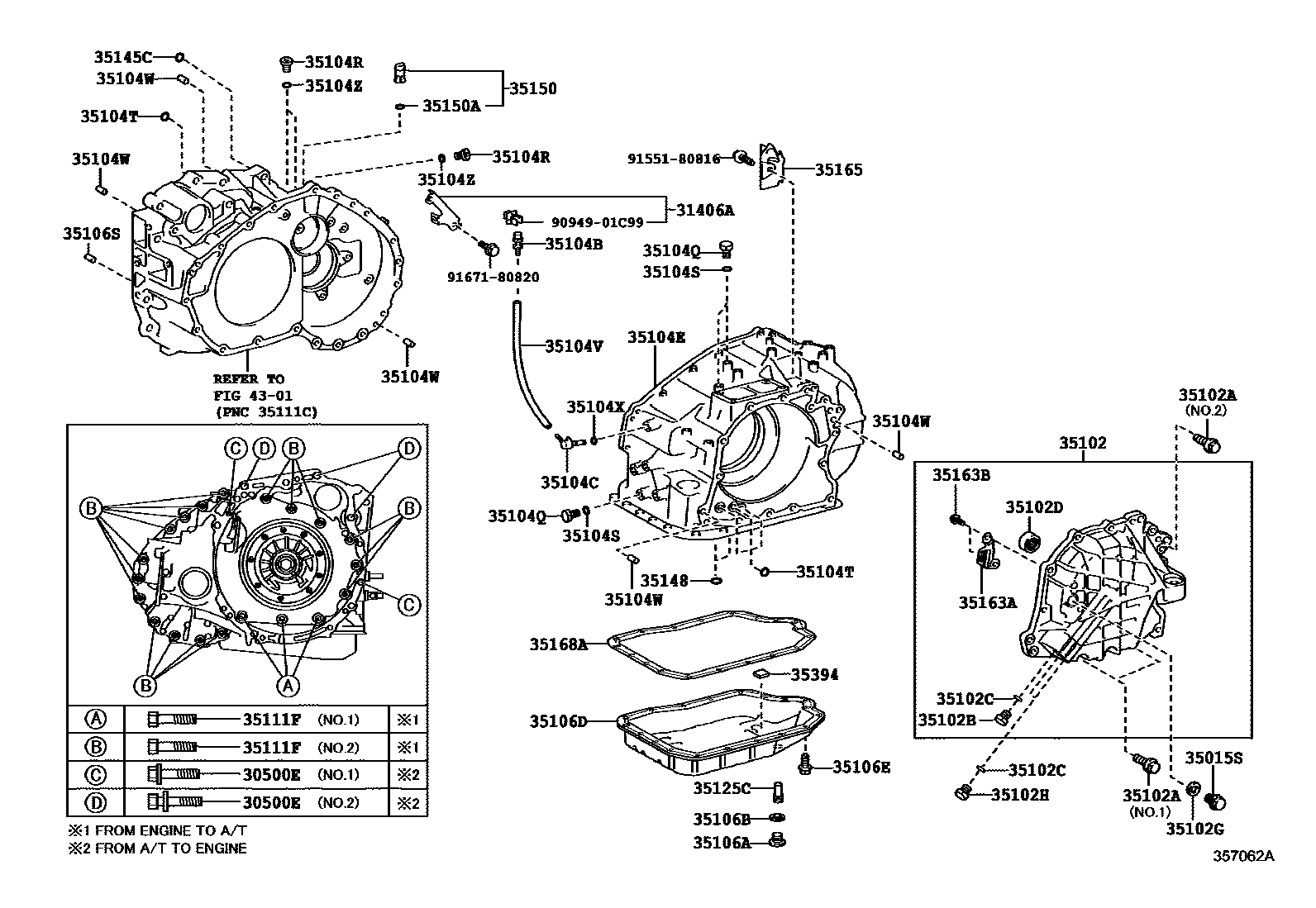 Toyota CAMRY 变速器壳和油底壳(ATM) EPC diagram — 357062A