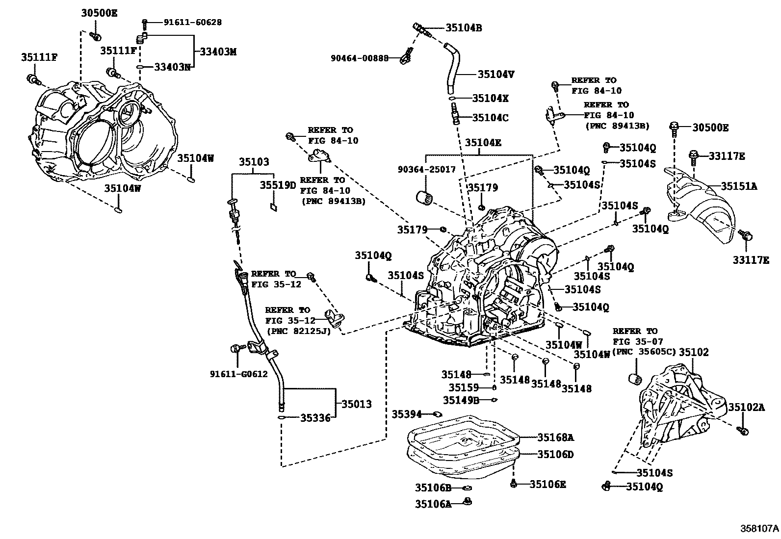 Toyota CAMRY 变速器壳和油底壳(ATM) EPC diagram — 358107A
