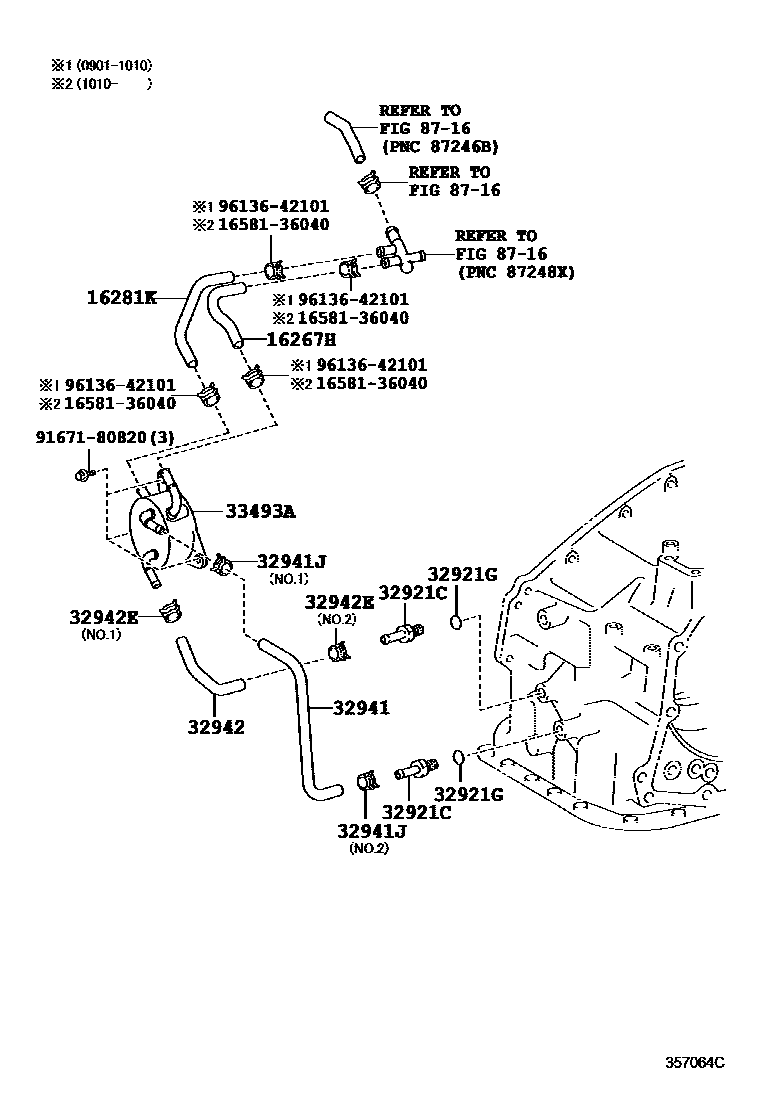Toyota CAMRY 变速器油冷却器和配管(ATM) EPC diagram — 357064C