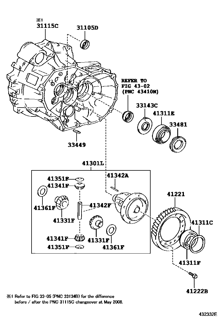 Toyota CAMRY 前桥壳和差速器 EPC diagram — 432332E