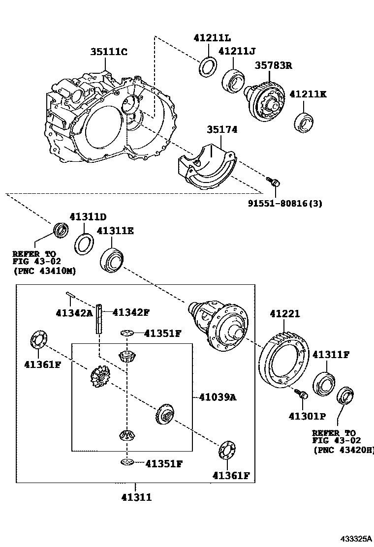 Toyota CAMRY 前桥壳和差速器 EPC diagram — 433325A