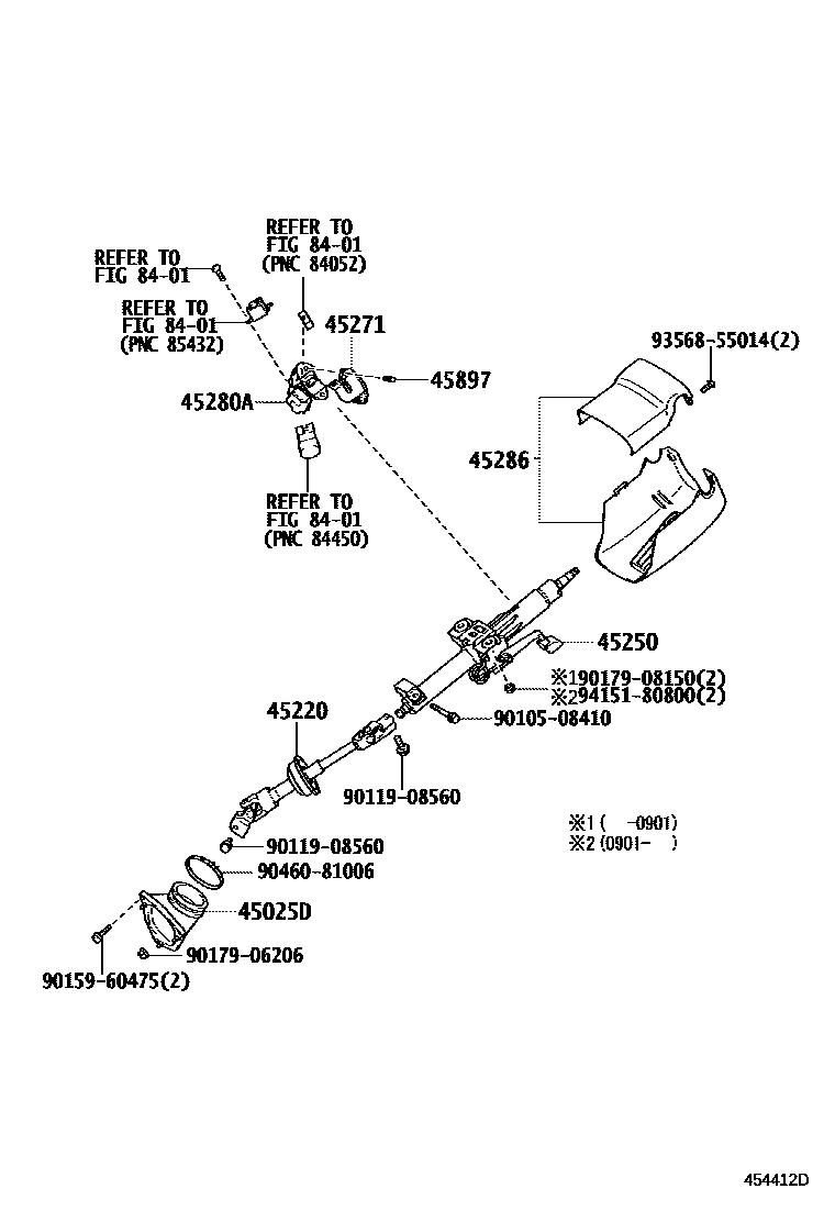 Toyota CAMRY Steering Column & Shaft EPC diagram — 454412E