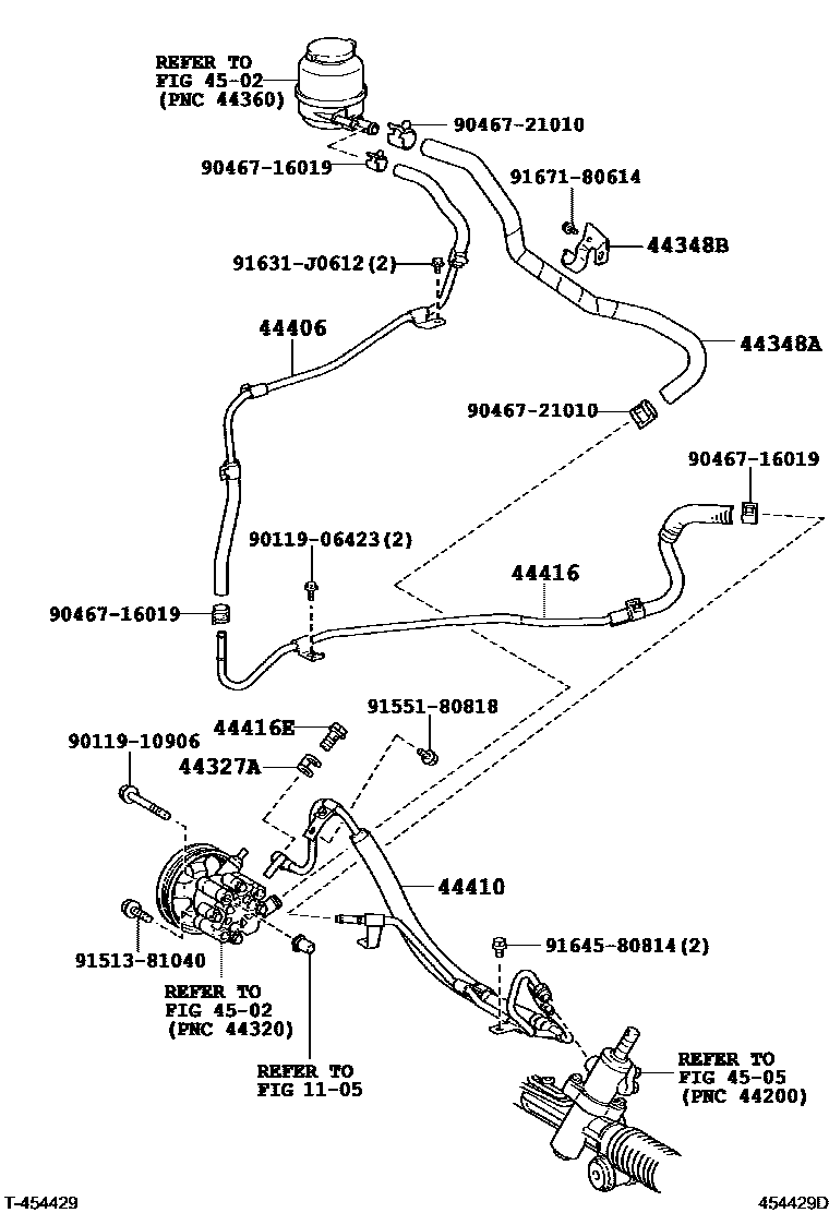 Toyota CAMRY 动力转向配管 EPC diagram — 454429D