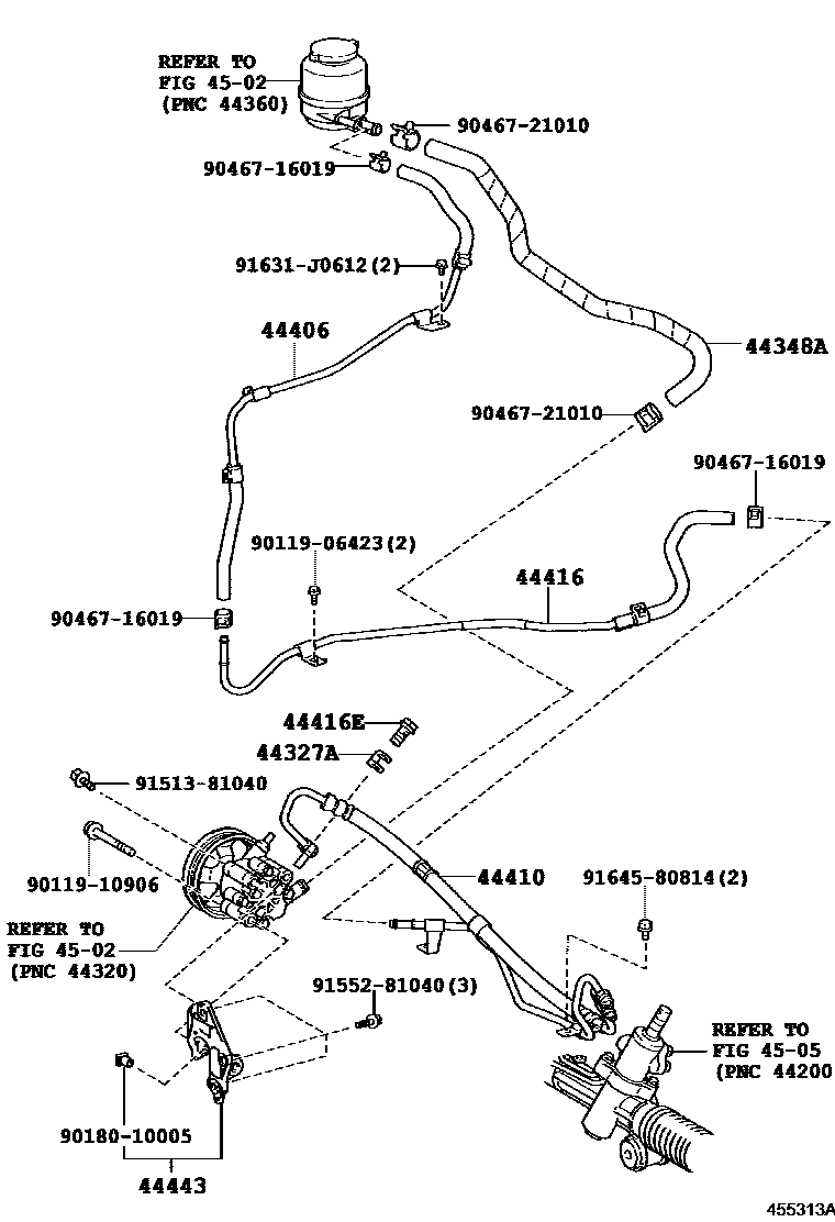 Toyota CAMRY 动力转向配管 EPC diagram — 455313A