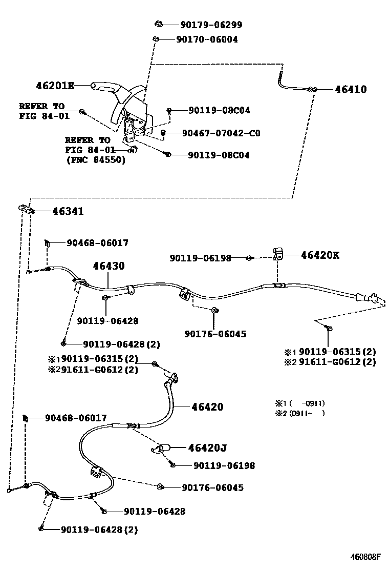 Toyota CAMRY Parking Brake & Cable EPC diagram — 460808F