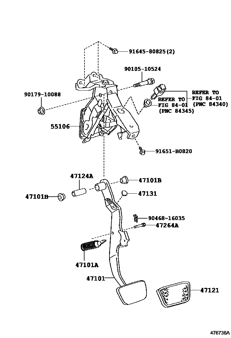 Toyota CAMRY Brake Pedal & Bracket EPC diagram — 476736A