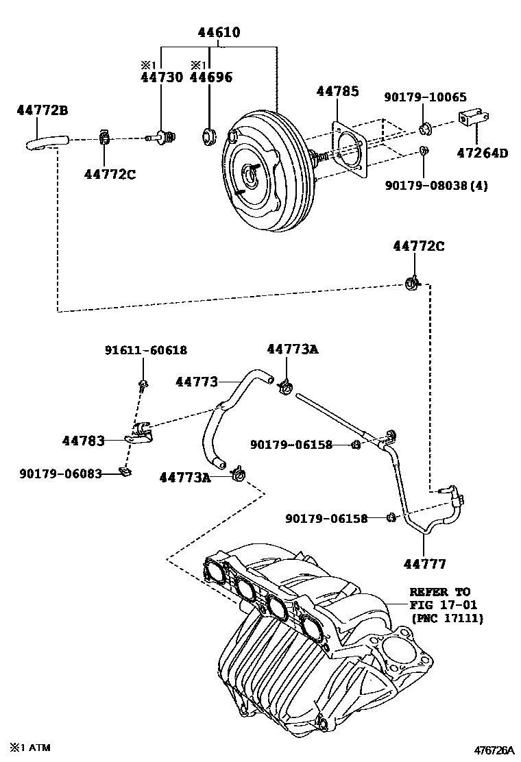 Toyota CAMRY 制动助力器和真空管 EPC diagram — 476726A