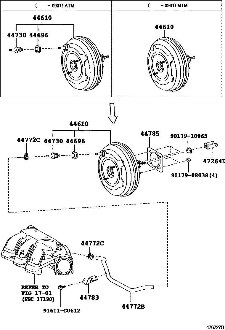 Toyota CAMRY 制动助力器和真空管 EPC diagram — 476727B