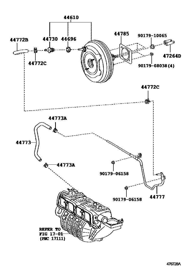 Toyota CAMRY 制动助力器和真空管 EPC diagram — 476728A