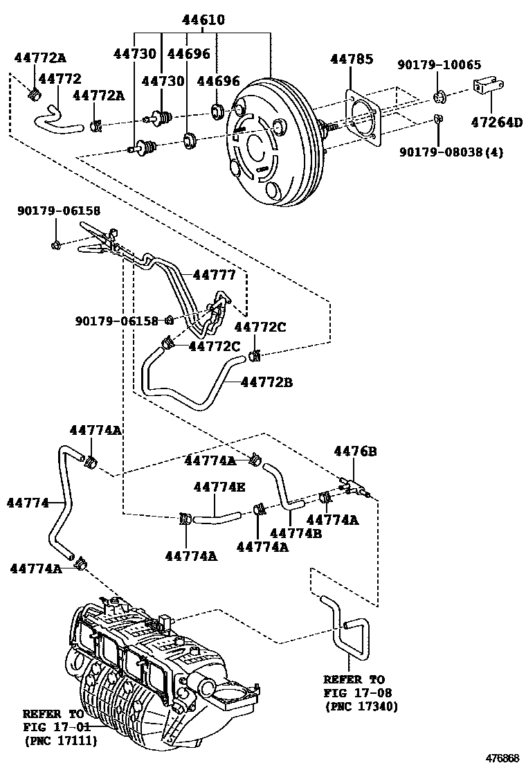 Toyota CAMRY 制动助力器和真空管 EPC diagram — 476868