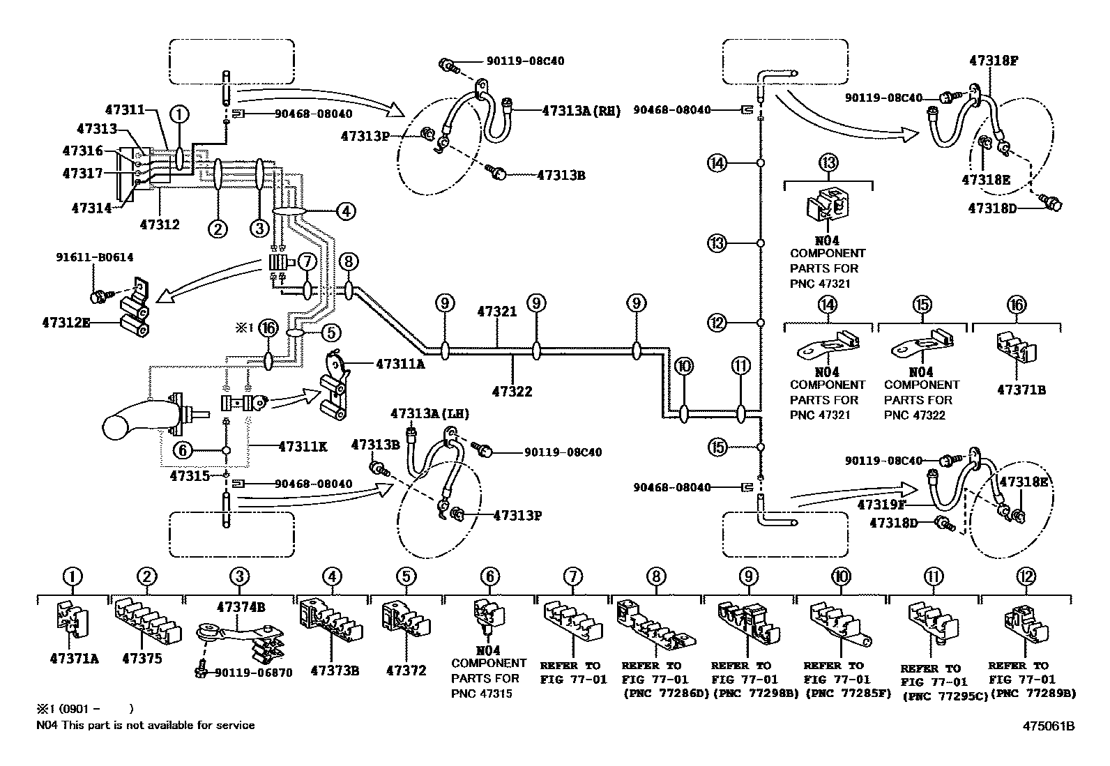 Toyota CAMRY 制动配管和卡箍 EPC diagram — 475061B