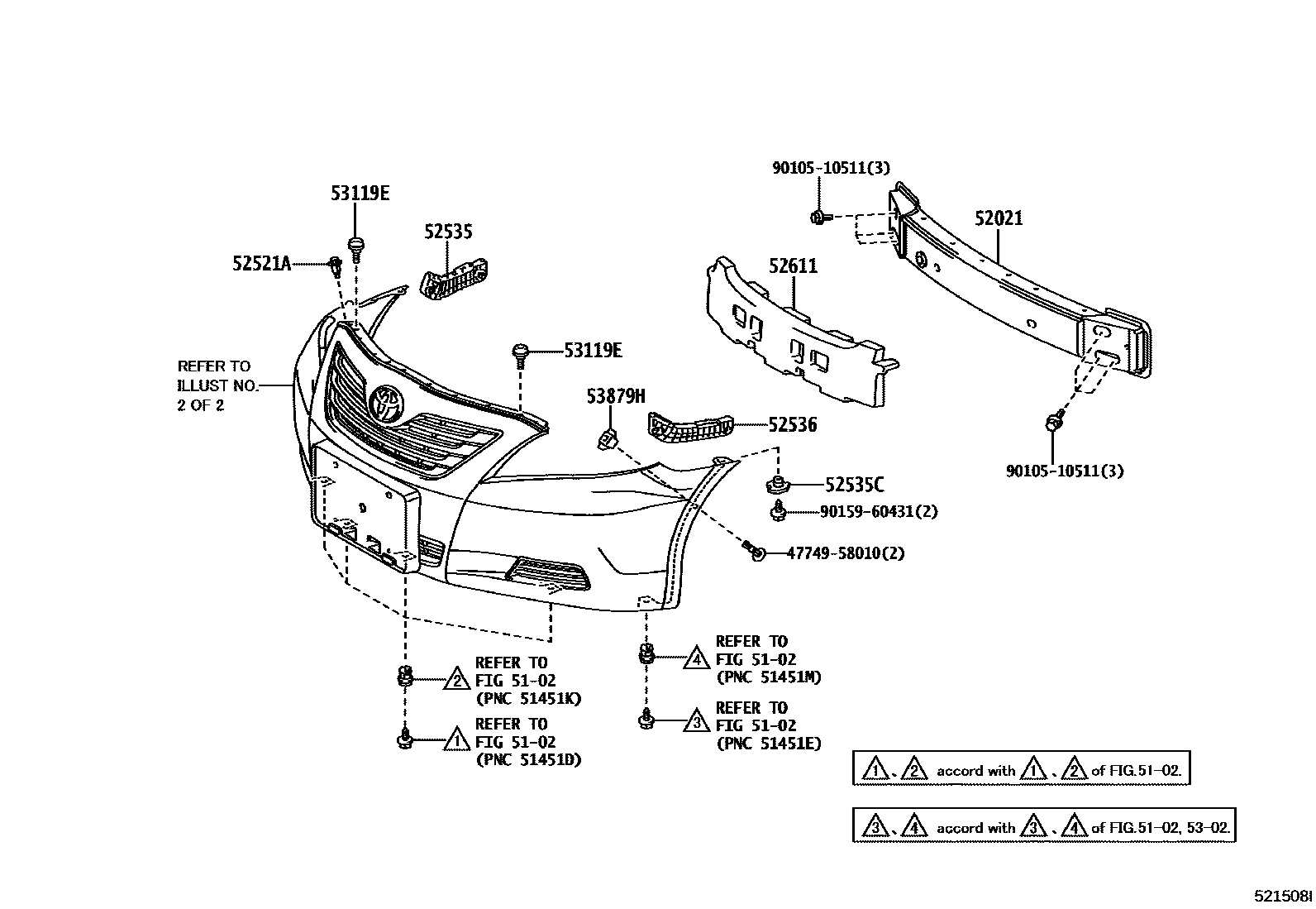 Toyota CAMRY 前保险杠及附件 EPC diagram — 521508I