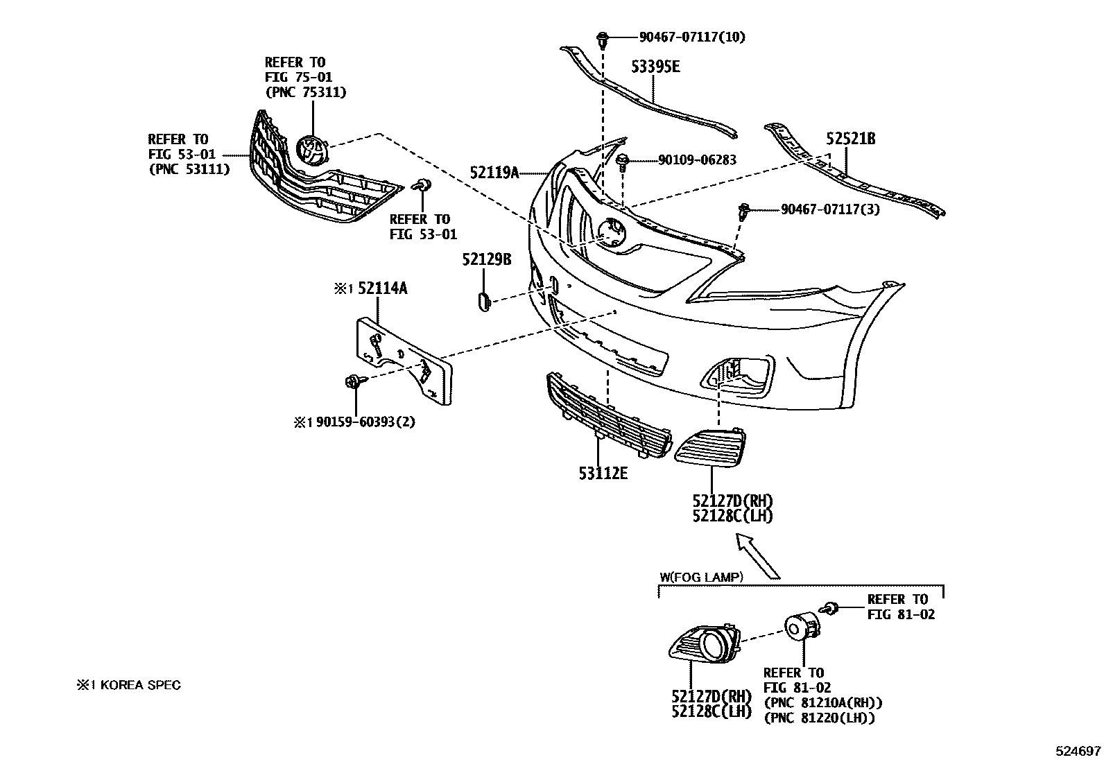 Toyota CAMRY 前保险杠及附件 EPC diagram — 524697