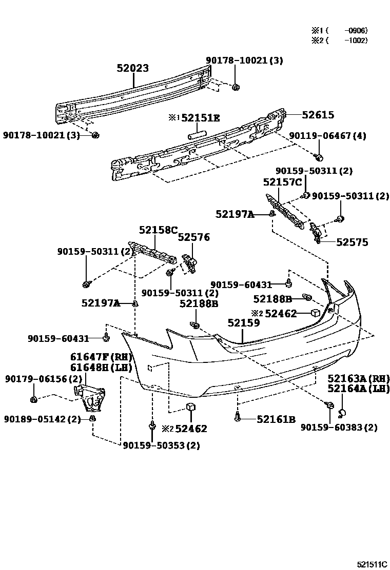 Toyota CAMRY 后保险杠及附件 EPC diagram — 521511C
