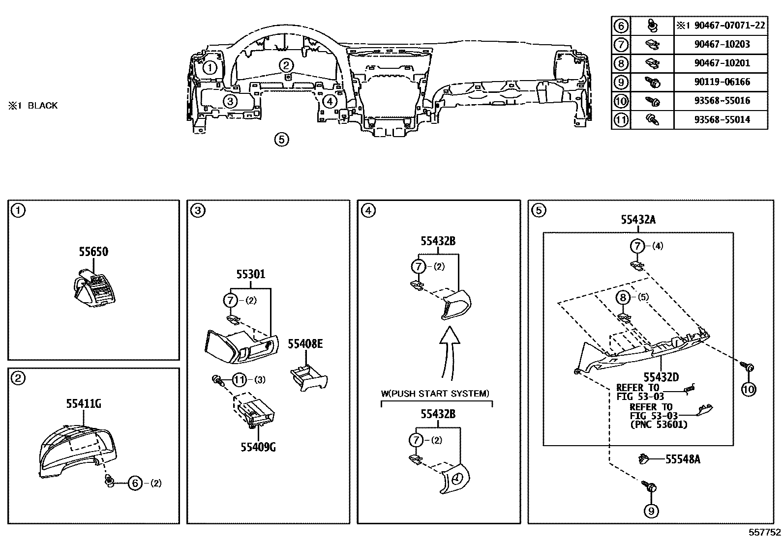 Toyota CAMRY 仪表板和手套箱 EPC diagram — 557752