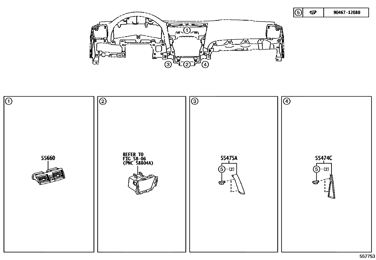 Toyota CAMRY 仪表板和手套箱 EPC diagram — 557753