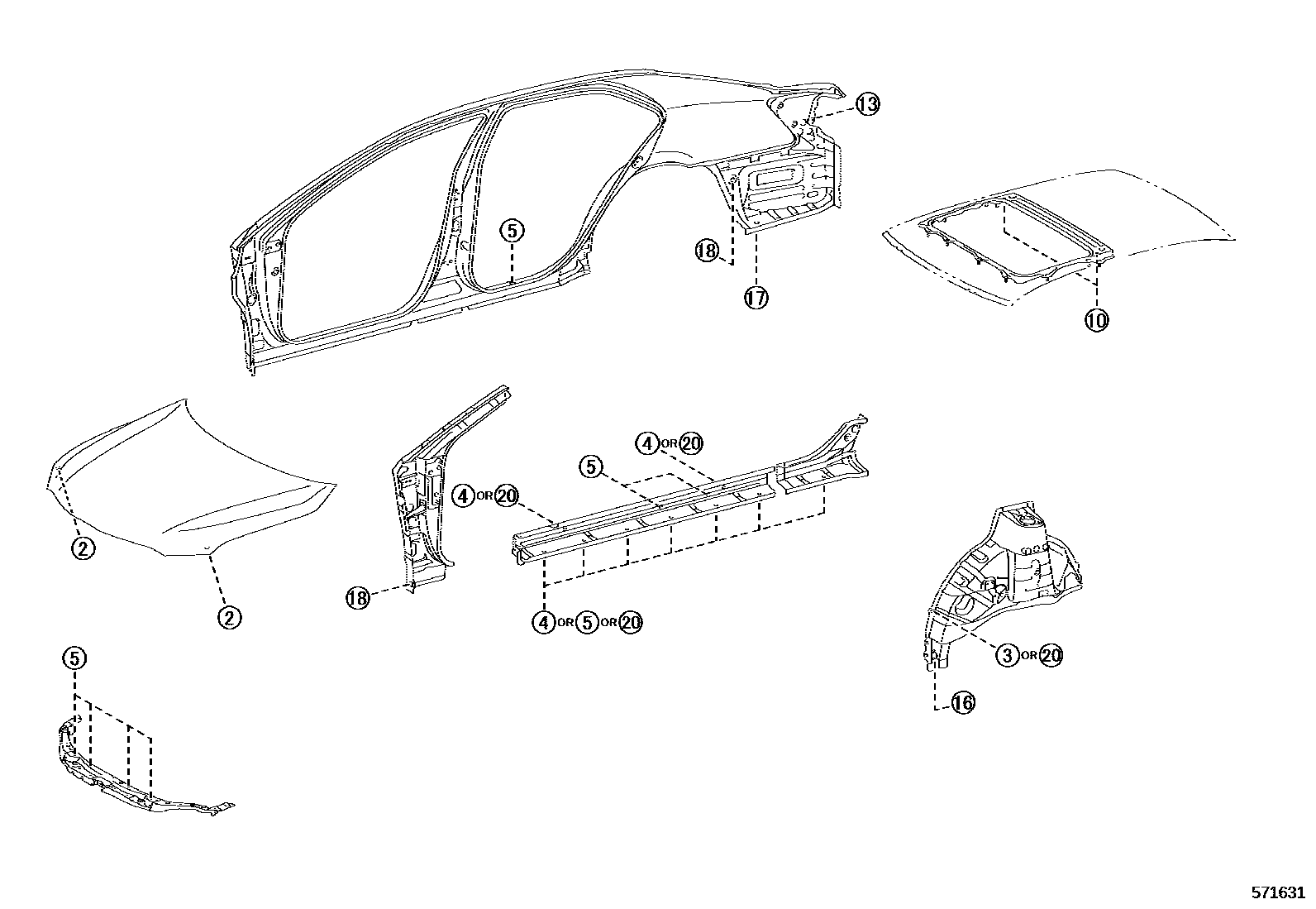 Toyota CAMRY hole plug EPC diagram — 571631