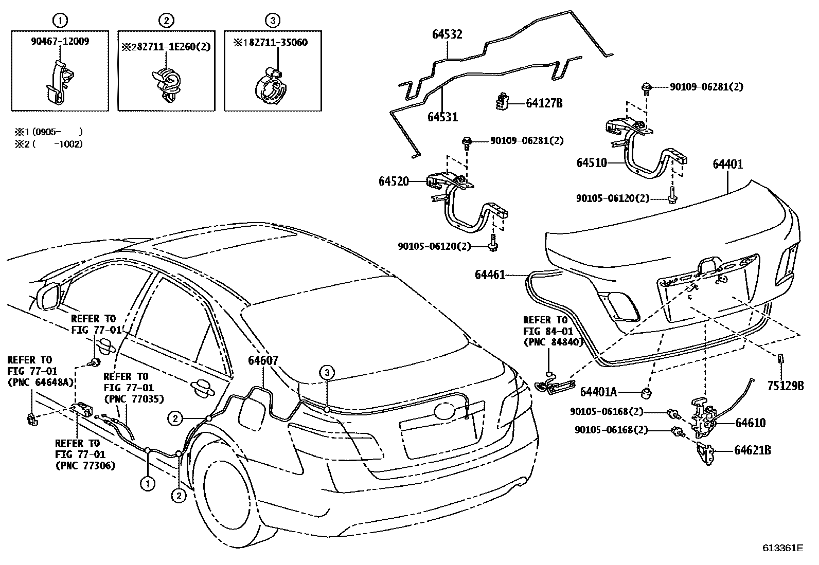 Toyota CAMRY 行李箱门和行李箱锁 EPC diagram — 613361E